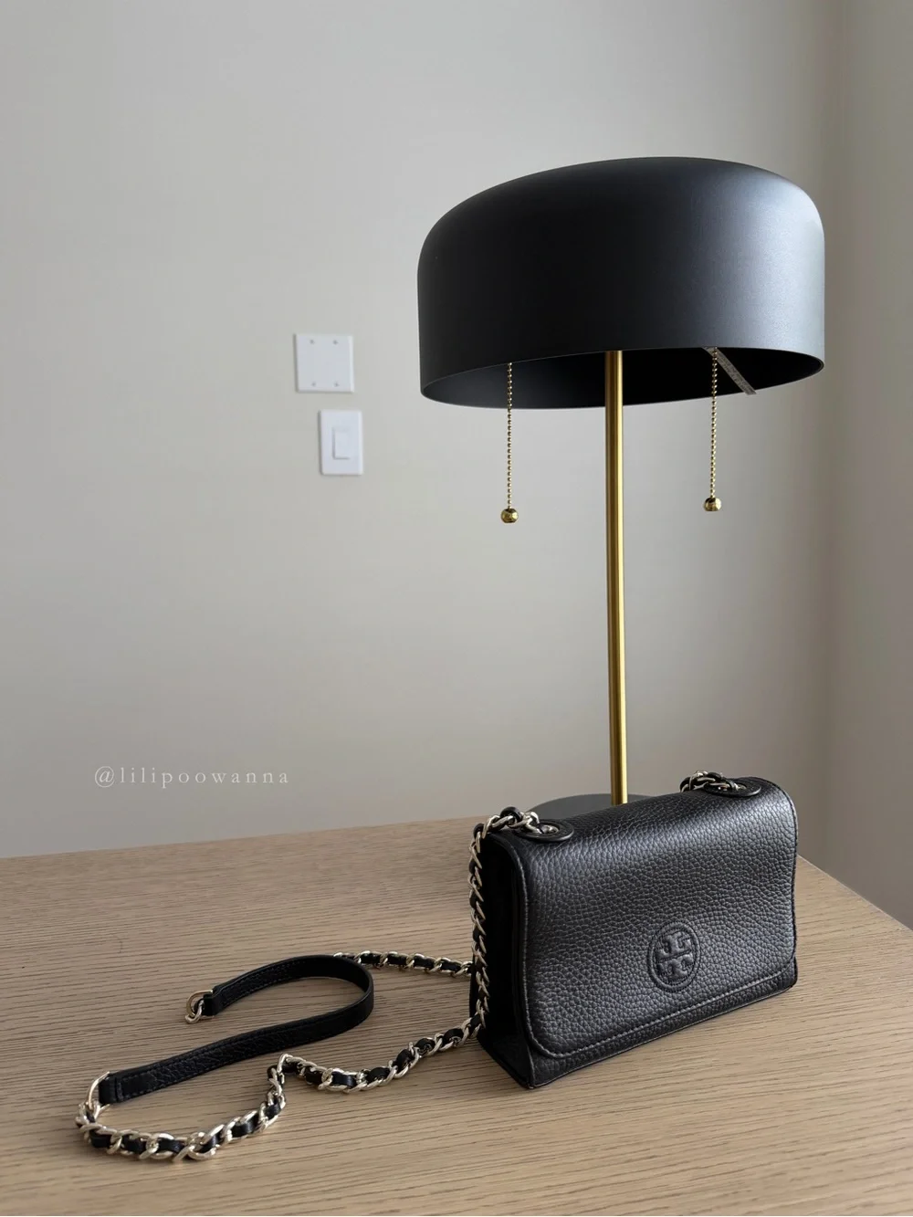 Tory Burch Black Pebbled Leather Chain Crossbody Bag